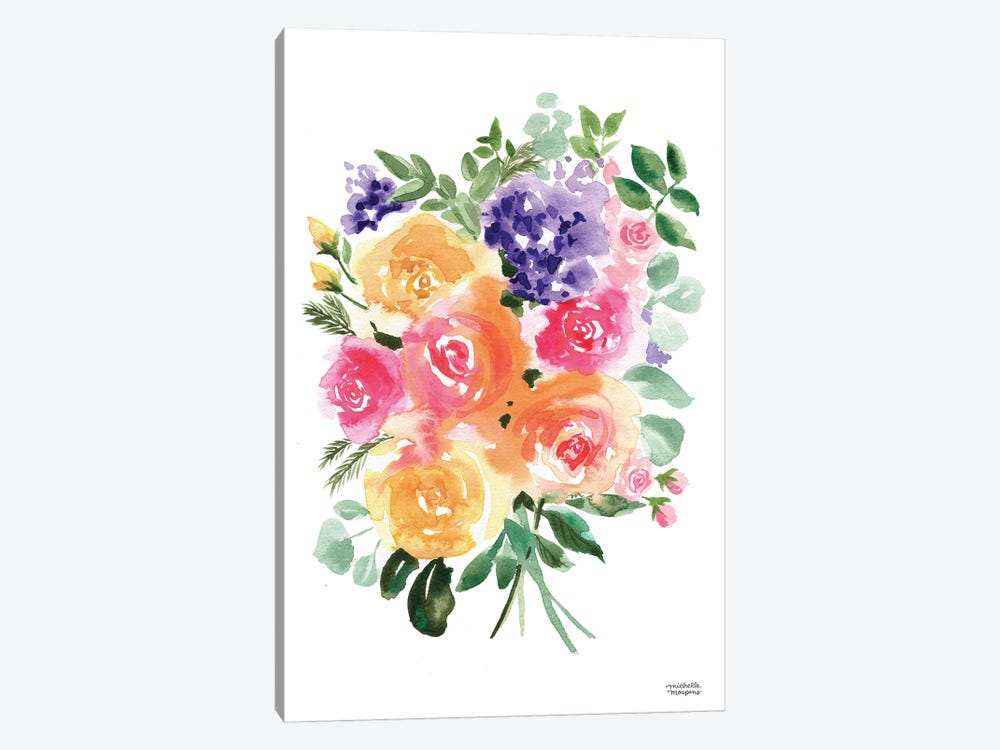 Summery Bouquet Floral Watercolor by Michelle Mospens 1-piece Canvas Art