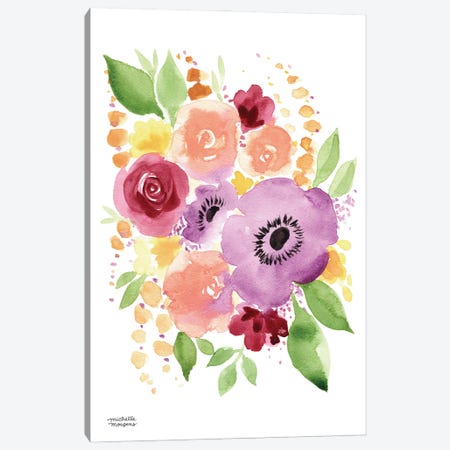 Just Peachy Floral Watercolor Canvas Print #MMP113} by Michelle Mospens Art Print