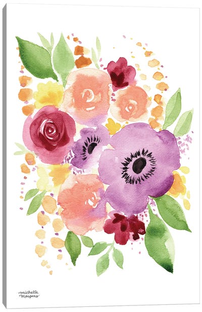 Just Peachy Floral Watercolor Canvas Art Print - Michelle Mospens