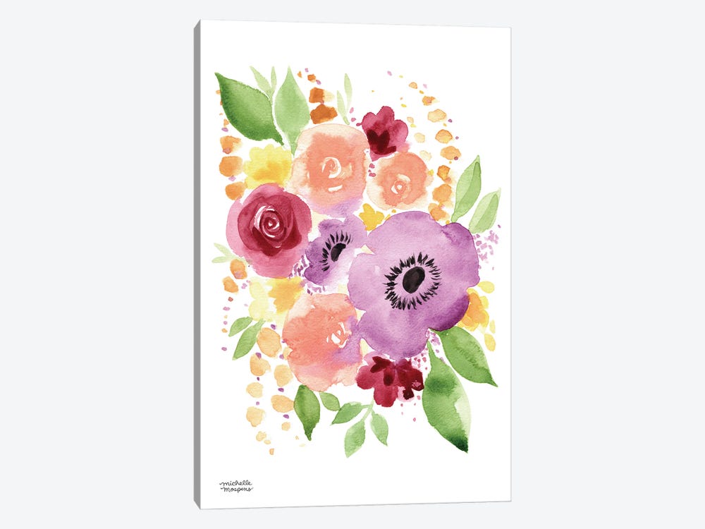 Just Peachy Floral Watercolor by Michelle Mospens 1-piece Canvas Artwork