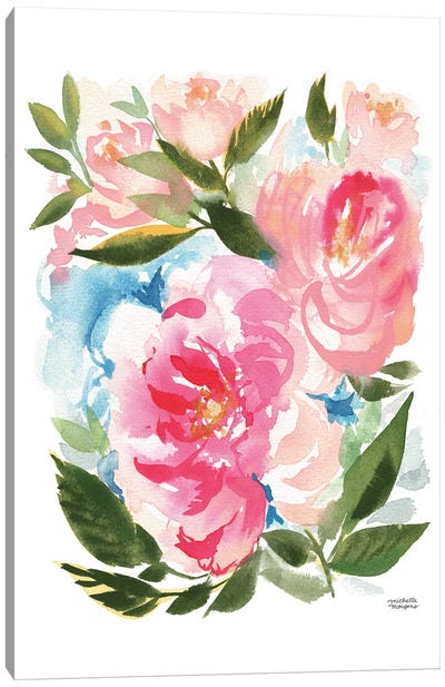 Peony Garden Floral Watercolor Canvas Art Print - Michelle Mospens