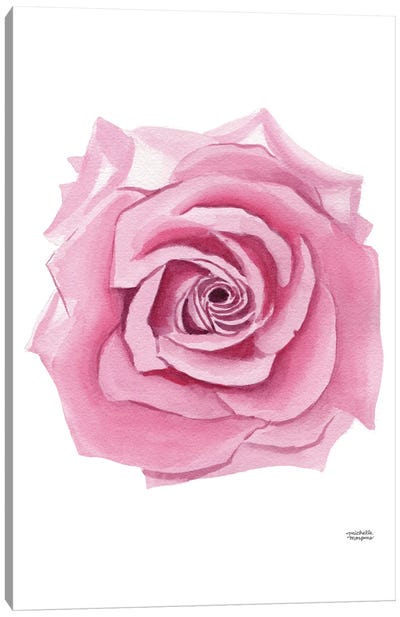 Pink Rose Bloom Watercolor Canvas Art Print - Michelle Mospens