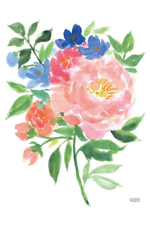 Summer Blooming Bouquet Watercolor by Michelle Mospens wall art