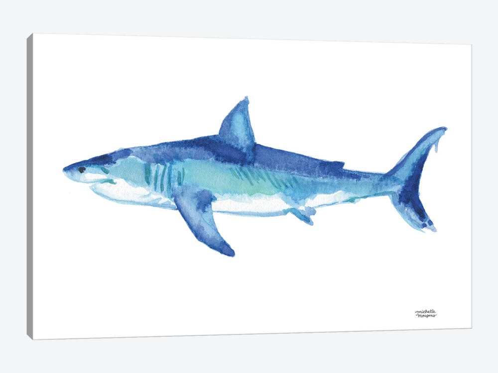 Blue Shark Watercolor by Michelle Mospens 1-piece Canvas Art