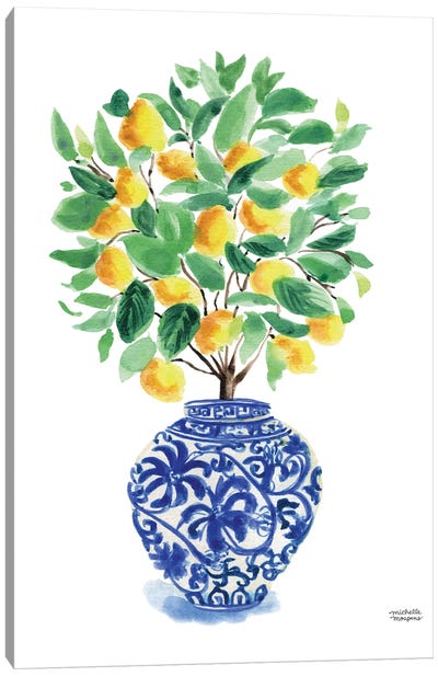 Ginger Jar XXIV Watercolor Lemon Tree Canvas Art Print - Mediterranean Décor