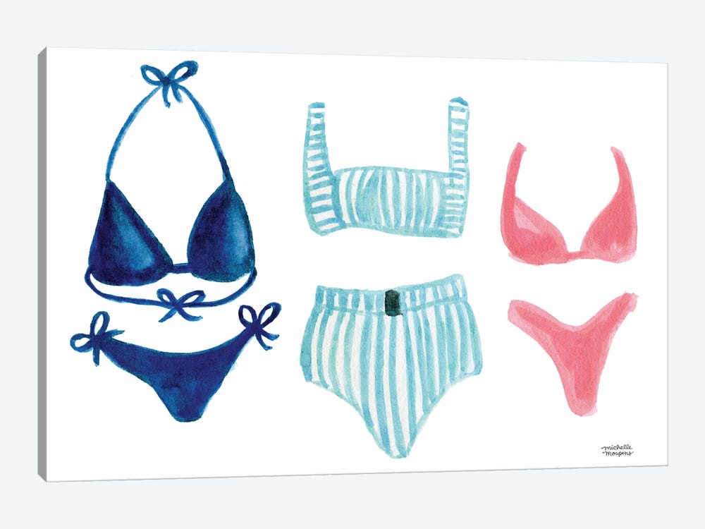 Bathing Suits Watercolor by Michelle Mospens 1-piece Canvas Wall Art