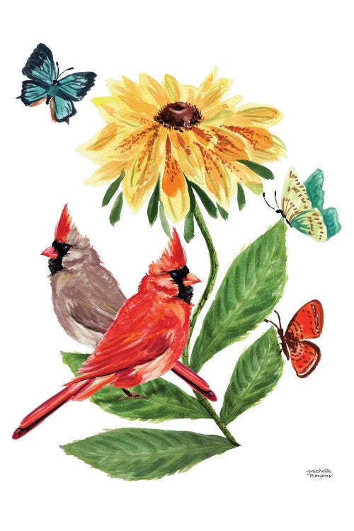 Cardinals And Friends Watercolor