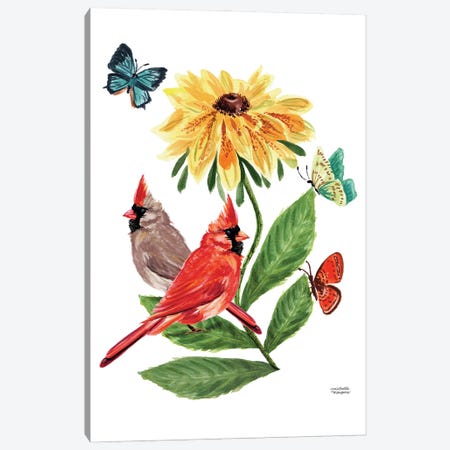Cardinals And Friends Watercolor Canvas Print #MMP142} by Michelle Mospens Canvas Artwork