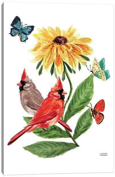 Cardinals And Friends Watercolor Canvas Art Print - Michelle Mospens