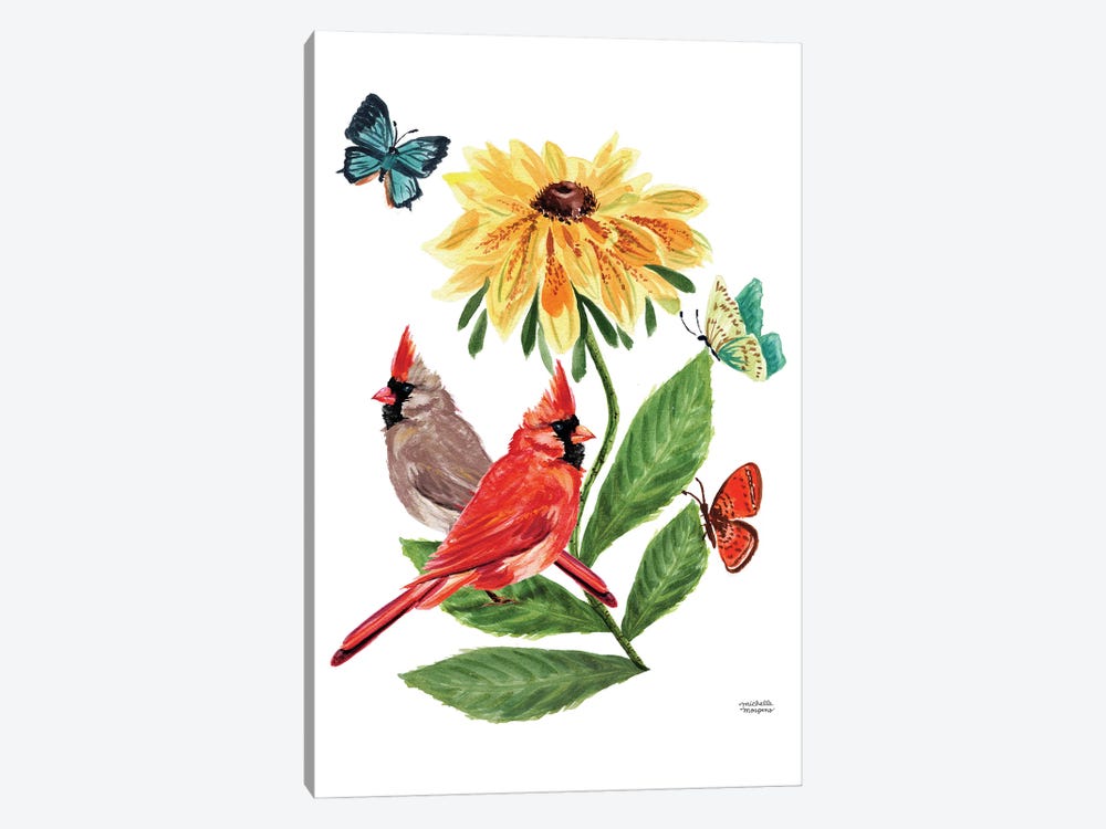 Cardinals And Friends Watercolor by Michelle Mospens 1-piece Canvas Wall Art