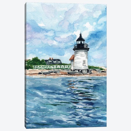 Nantucket Brant Point Lighthouse Watercolor Canvas Print #MMP143} by Michelle Mospens Canvas Artwork