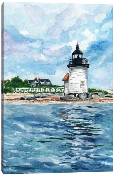 Nantucket Brant Point Lighthouse Watercolor Canvas Art Print - Michelle Mospens