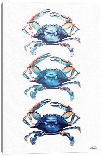 Three Crabs Watercolor Canvas Art Print - Nautical Décor