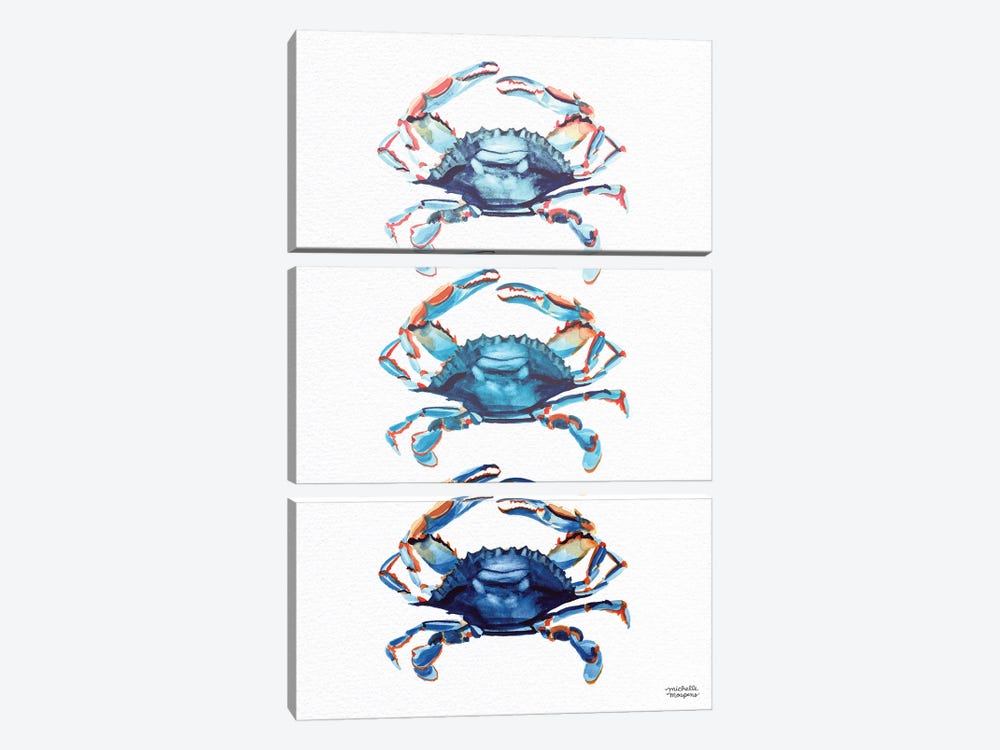 Three Crabs Watercolor by Michelle Mospens 3-piece Canvas Print