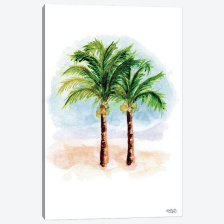 Coconut Palm Trees Watercolor Canvas Print #MMP22} by Michelle Mospens Canvas Print