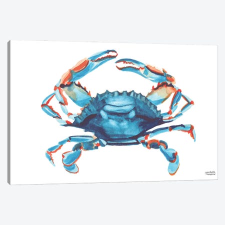 Bright Blue Crab Watercolor Canvas Print #MMP25} by Michelle Mospens Canvas Art
