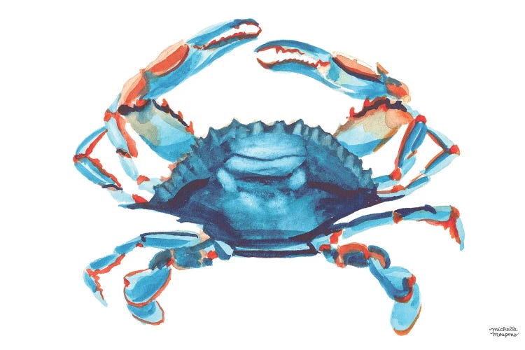 Bright Blue Crab Watercolor by Michelle Mospens wall art