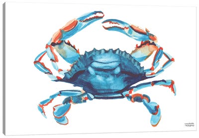 Bright Blue Crab Watercolor Canvas Art Print - Crab Art