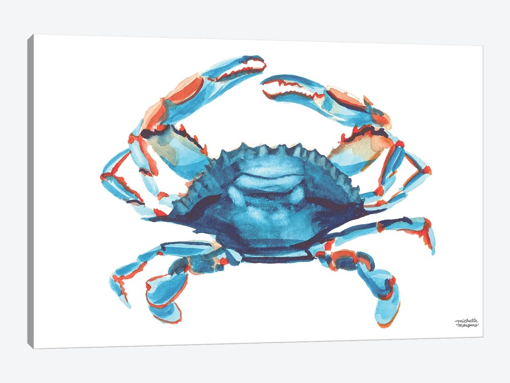 Bright Blue Crab Watercolor by Michelle Mospens 1-piece Canvas Artwork