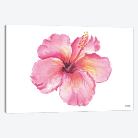 Bright Pink Hibiscus Watercolor Canvas Print #MMP27} by Michelle Mospens Canvas Wall Art