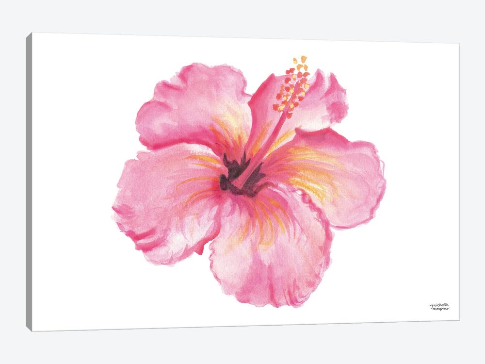 Bright Pink Hibiscus Watercolor by Michelle Mospens 1-piece Canvas Art