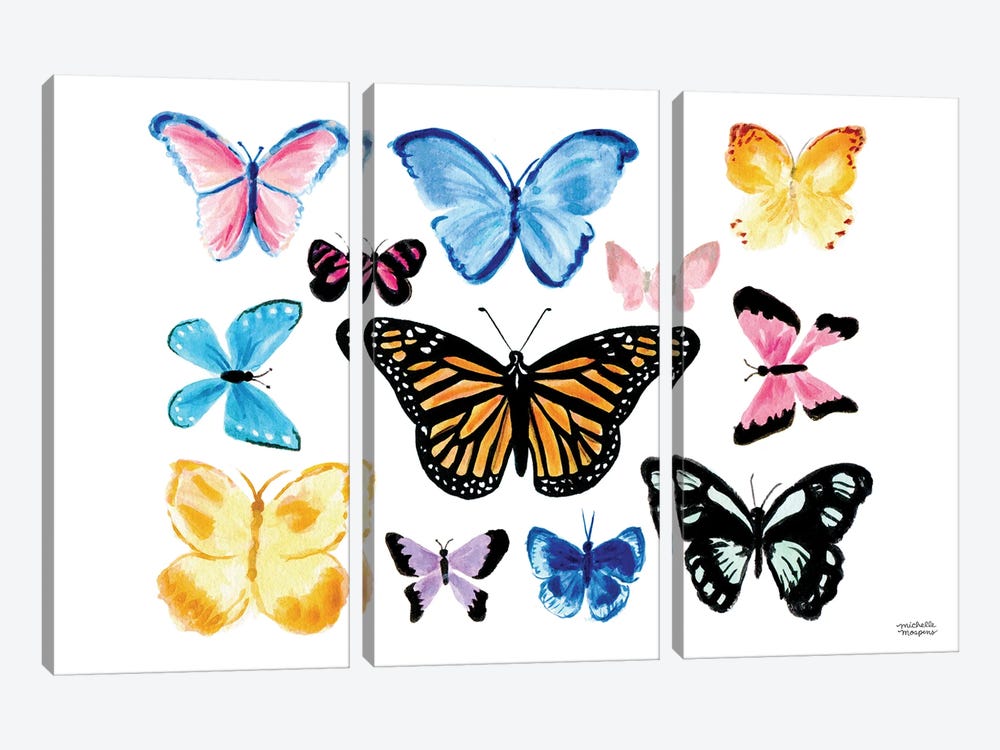 Butterflies I Watercolor by Michelle Mospens 3-piece Art Print