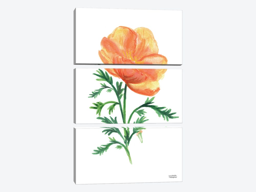 California Golden Poppy Watercolor by Michelle Mospens 3-piece Canvas Art Print
