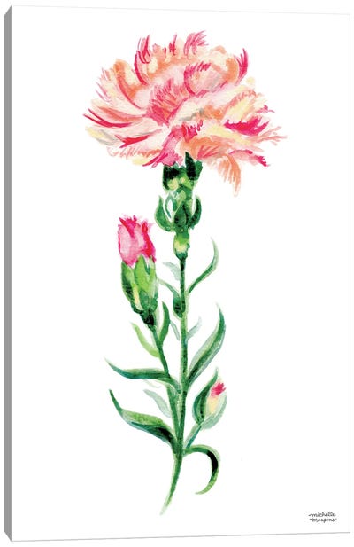Peach Carnation Watercolor Canvas Art Print - Carnation Art