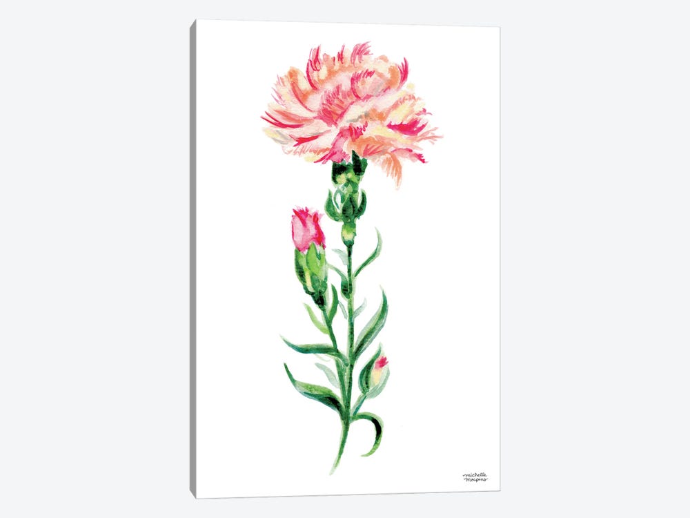 Peach Carnation Watercolor by Michelle Mospens 1-piece Canvas Art