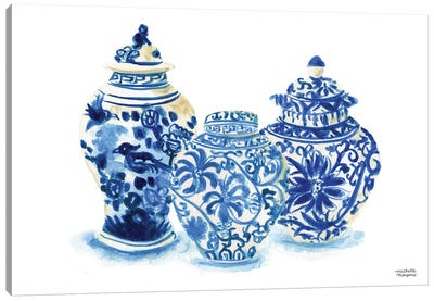 Ginger Jars XVIII Watercolor Canvas Art Print - Chinoiserie Art