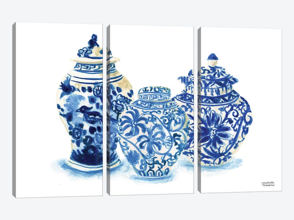 Ginger Jars XVIII Watercolor by Michelle Mospens 3-piece Canvas Wall Art