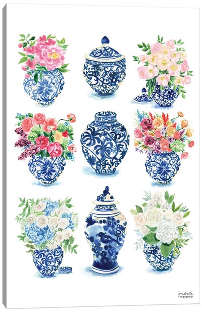 Ginger Jars Collection Watercolor Canvas Art Print - Michelle Mospens