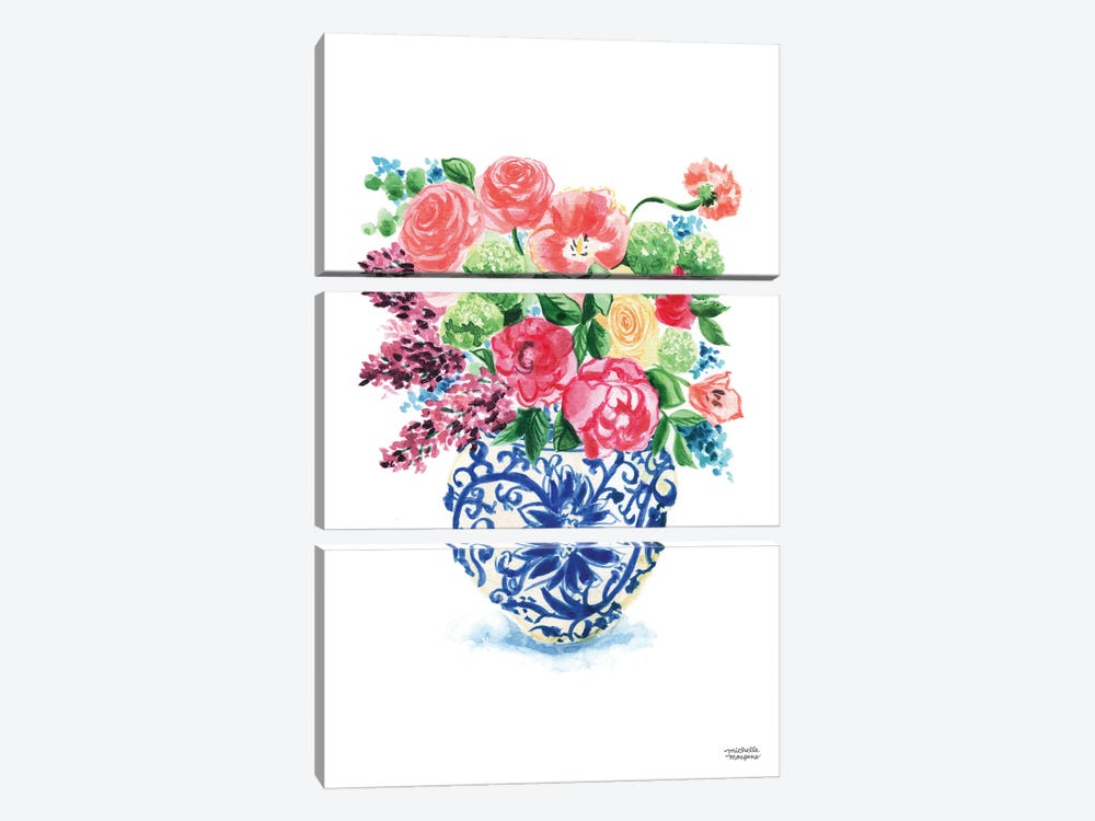 Ginger Jar XV Watercolor Bouquet by Michelle Mospens 3-piece Art Print