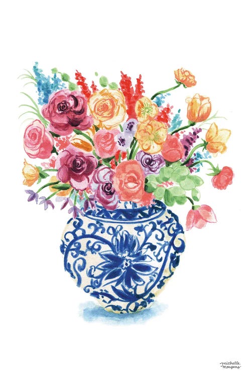 Ginger Jar XVI Watercolor Bouquet