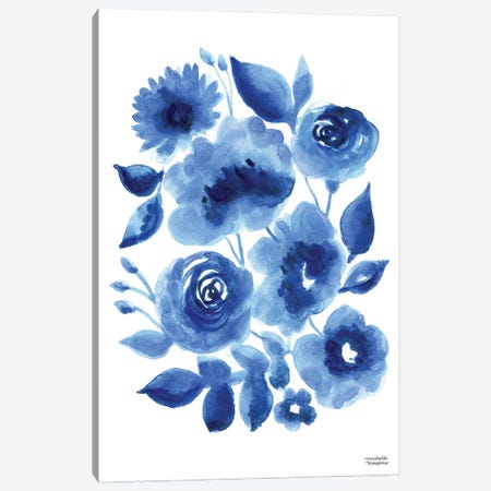 Abstract Indigo Blue Florals Watercolor Canvas Print #MMP59} by Michelle Mospens Canvas Wall Art
