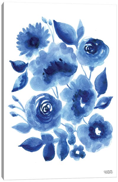 Abstract Indigo Blue Florals Watercolor Canvas Art Print - Michelle Mospens