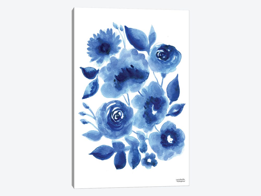 Abstract Indigo Blue Florals Watercolor by Michelle Mospens 1-piece Art Print