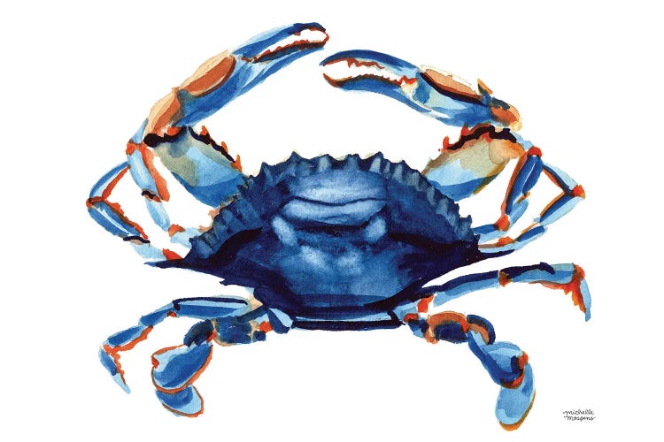 Navy Blue Crab Watercolor by Michelle Mospens wall art