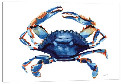 Navy Blue Crab Watercolor Canvas Art Print - Crab Art