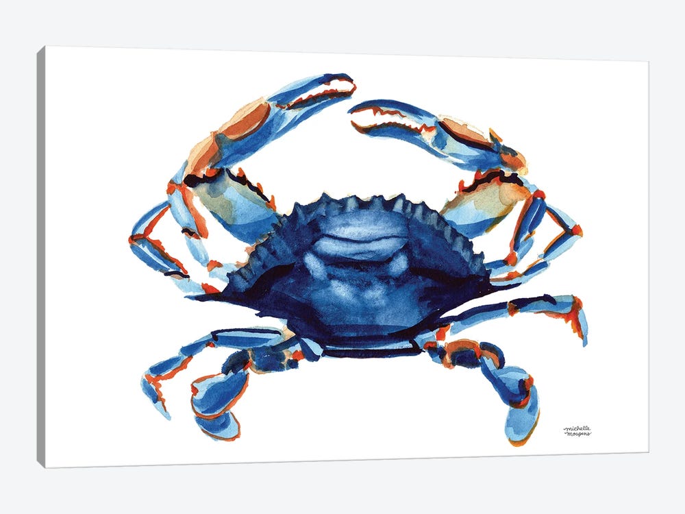 Navy Blue Crab Watercolor by Michelle Mospens 1-piece Canvas Artwork