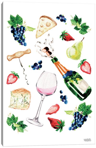 Wine Vibes Watercolor Canvas Art Print - Michelle Mospens