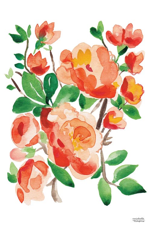 Coral Orange Peonies Watercolor