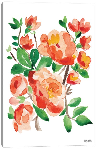 Coral Orange Peonies Watercolor Canvas Art Print - Michelle Mospens