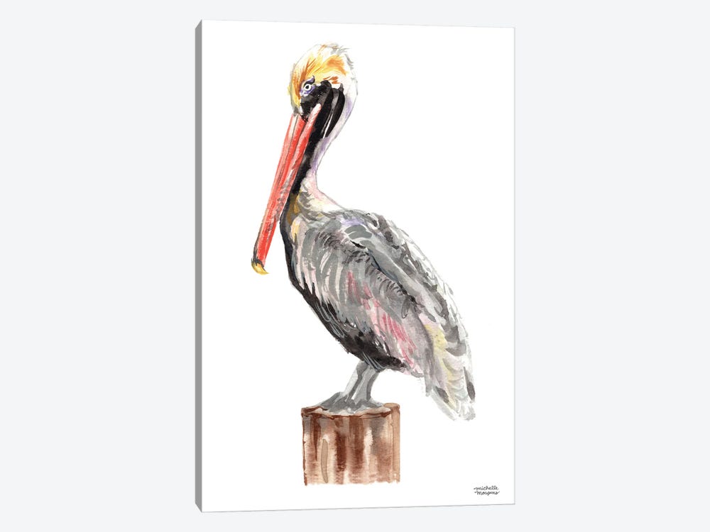 Watercolor Pelican Bird by Michelle Mospens 1-piece Canvas Art Print