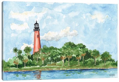 Jupiter Lighthouse Florida Watercolor Canvas Art Print - Nautical Décor