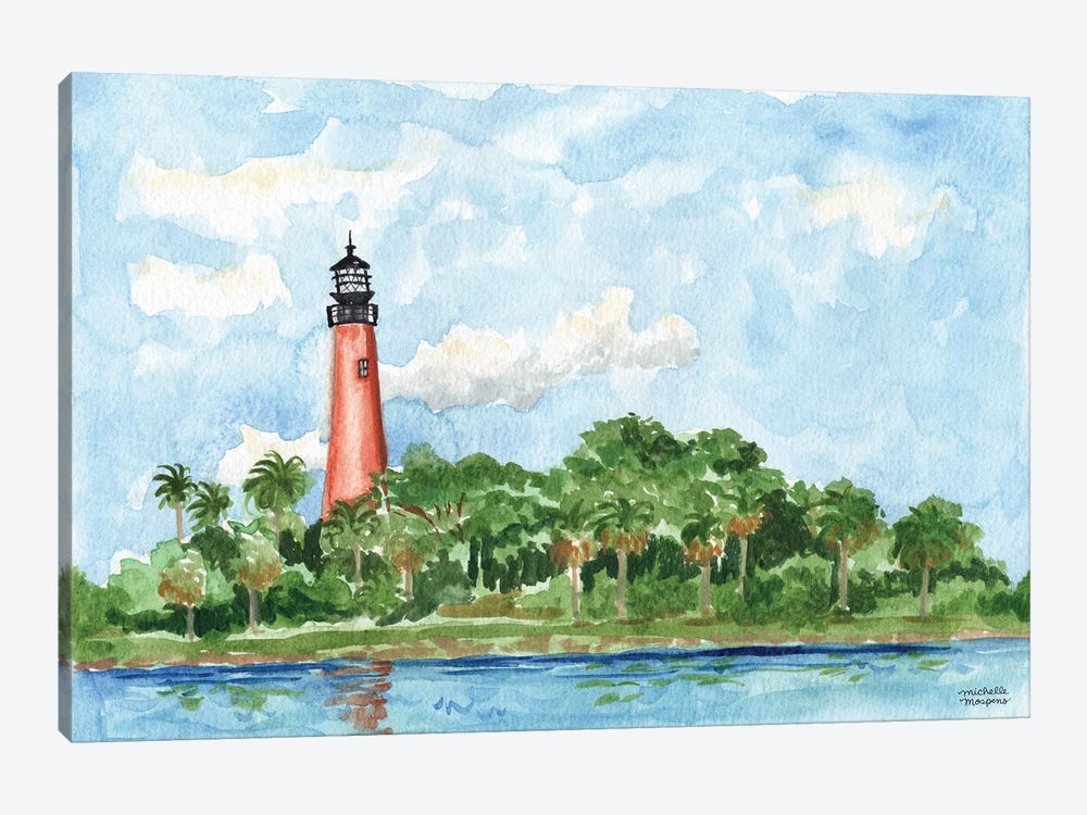Jupiter Lighthouse Florida Watercolor by Michelle Mospens 1-piece Canvas Art