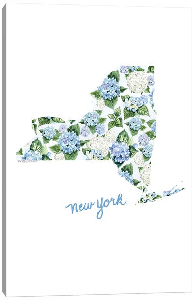New York State Watercolor Florals Canvas Art Print - Hydrangea Art