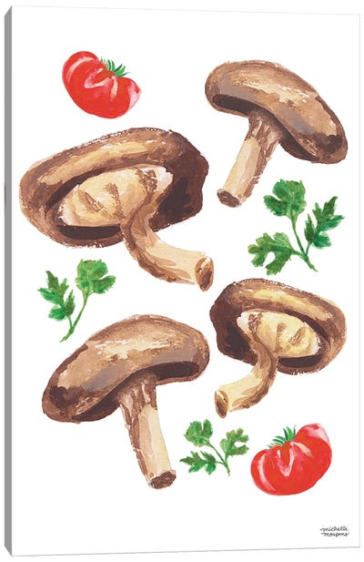 Watercolor Mushrooms And Tomatoes Canvas Art Print - Michelle Mospens
