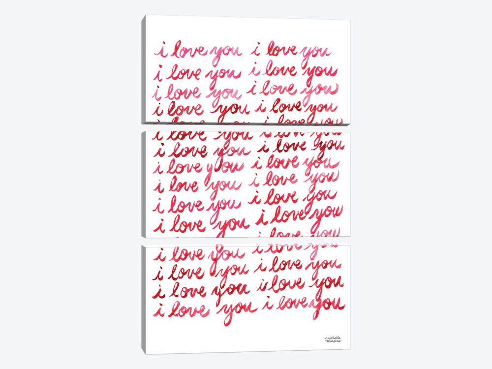 Watercolor I Love You I Love You by Michelle Mospens 3-piece Canvas Print