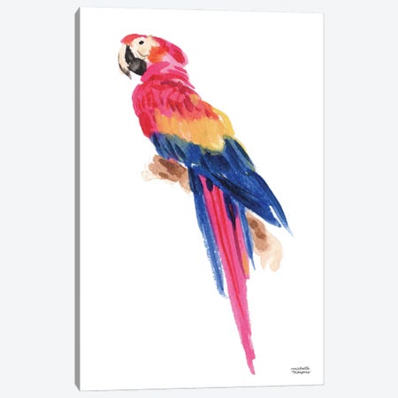 Tropical Parrot Bird Watercolor Canvas Print #MMP84} by Michelle Mospens Canvas Wall Art